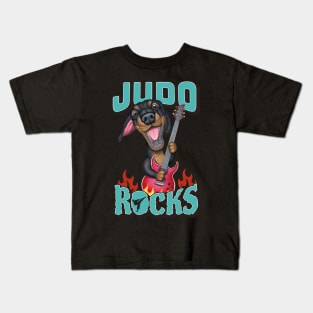 Judo Rocks with Dachshund Doxie Dog with guitar tee Kids T-Shirt